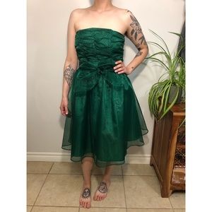 Retro green with black polka dots cocktail dress